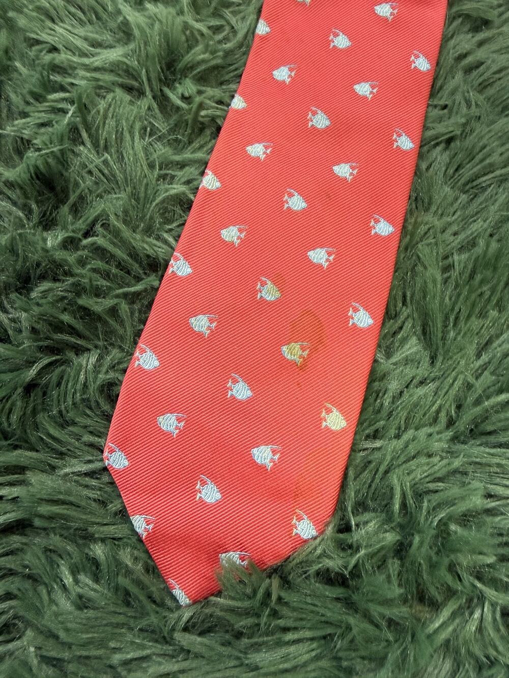 Lilly Pulitzer Vintage Style Coral Fish Print Silk Necktie Men's Tie